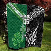 New Zealand And Ireland Rugby Custom Quilt Maori Tiki With Shamrock