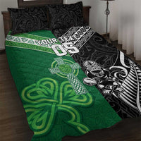 New Zealand And Ireland Rugby Custom Quilt Bed Set Maori Tiki With Shamrock LT05 Black - Polynesian Pride