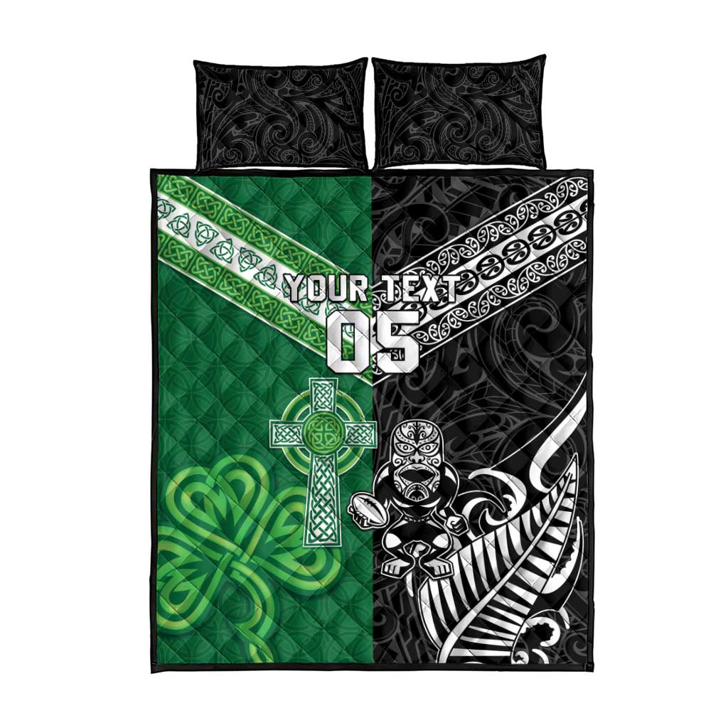 New Zealand And Ireland Rugby Custom Quilt Bed Set Maori Tiki With Shamrock LT05 - Polynesian Pride