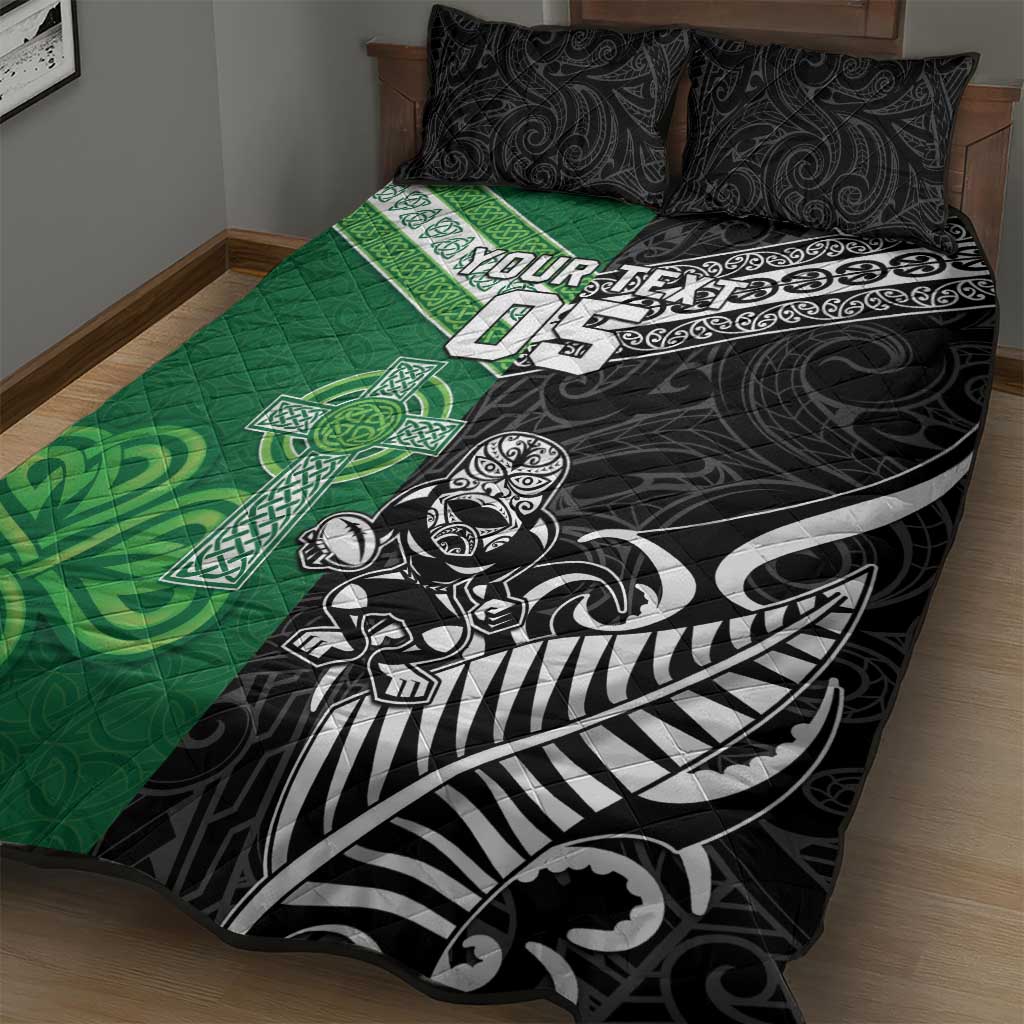 New Zealand And Ireland Rugby Custom Quilt Bed Set Maori Tiki With Shamrock LT05 - Polynesian Pride
