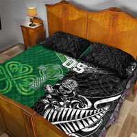 New Zealand And Ireland Rugby Custom Quilt Bed Set Maori Tiki With Shamrock LT05 - Polynesian Pride