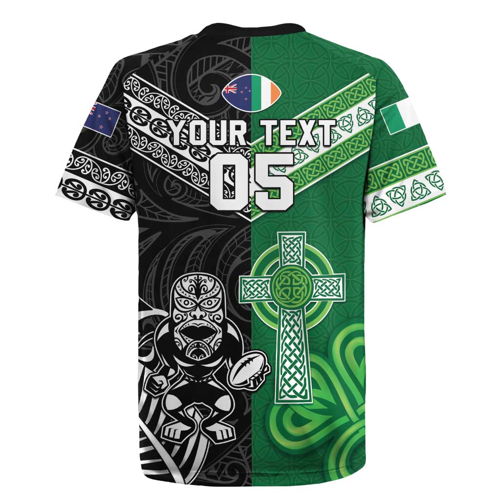 New Zealand And Ireland Rugby Custom Rugby Jersey Maori Tiki With Shamrock