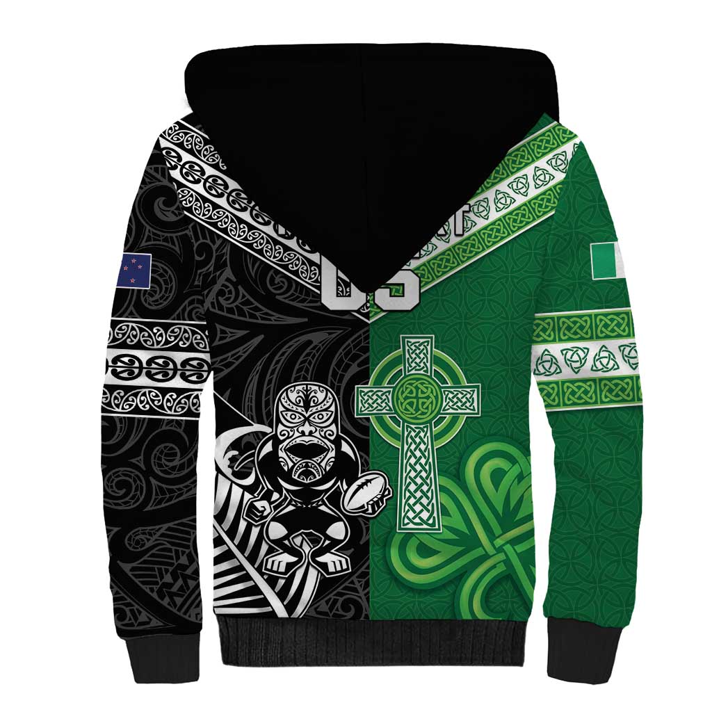 New Zealand And Ireland Rugby Custom Sherpa Hoodie Maori Tiki With Shamrock LT05 - Polynesian Pride