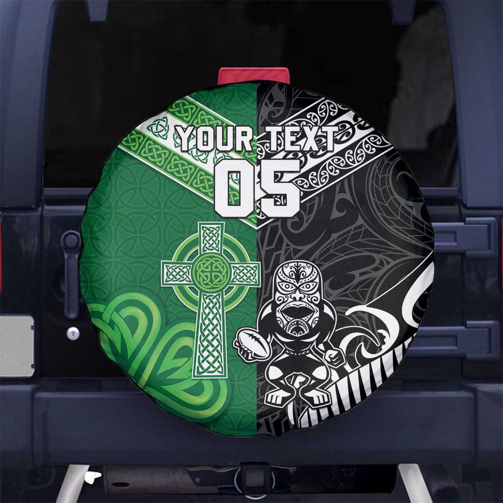 New Zealand And Ireland Rugby Custom Spare Tire Cover Maori Tiki With Shamrock
