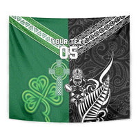 New Zealand And Ireland Rugby Custom Tapestry Maori Tiki With Shamrock