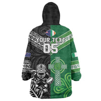 New Zealand And Ireland Rugby Custom Wearable Blanket Hoodie Maori Tiki With Shamrock LT05 - Polynesian Pride
