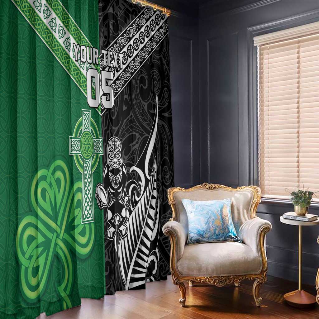 New Zealand And Ireland Rugby Custom Window Curtain Maori Tiki With Shamrock LT05 - Polynesian Pride