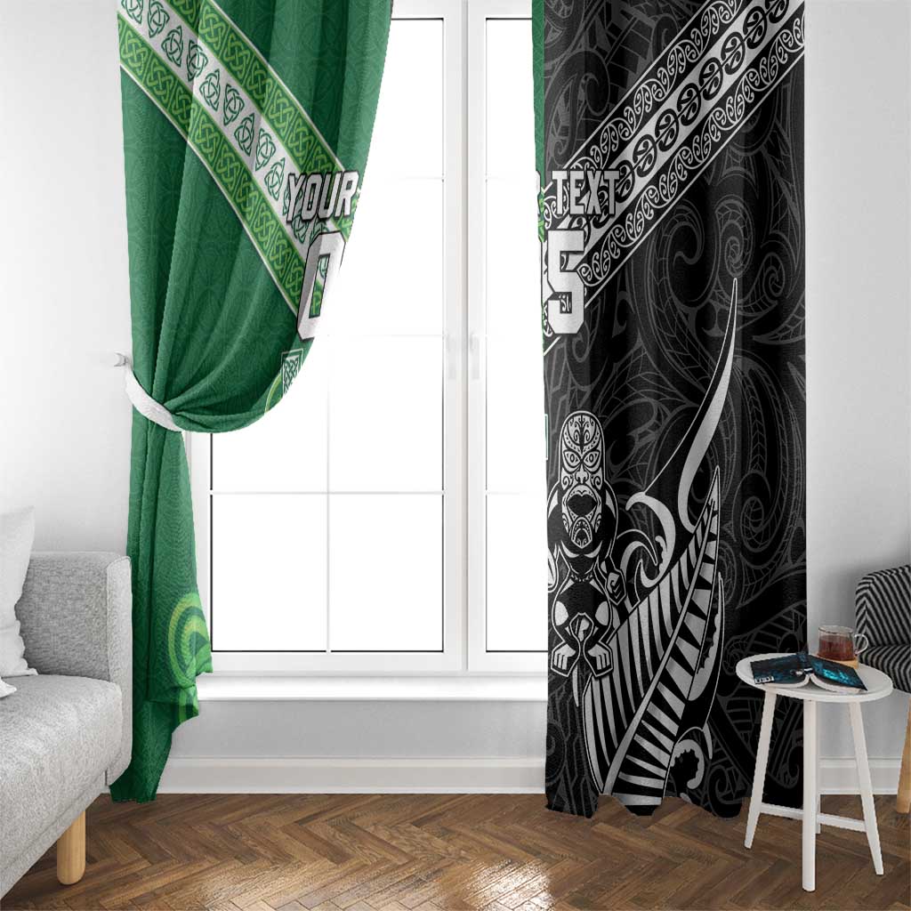 New Zealand And Ireland Rugby Custom Window Curtain Maori Tiki With Shamrock LT05 - Polynesian Pride