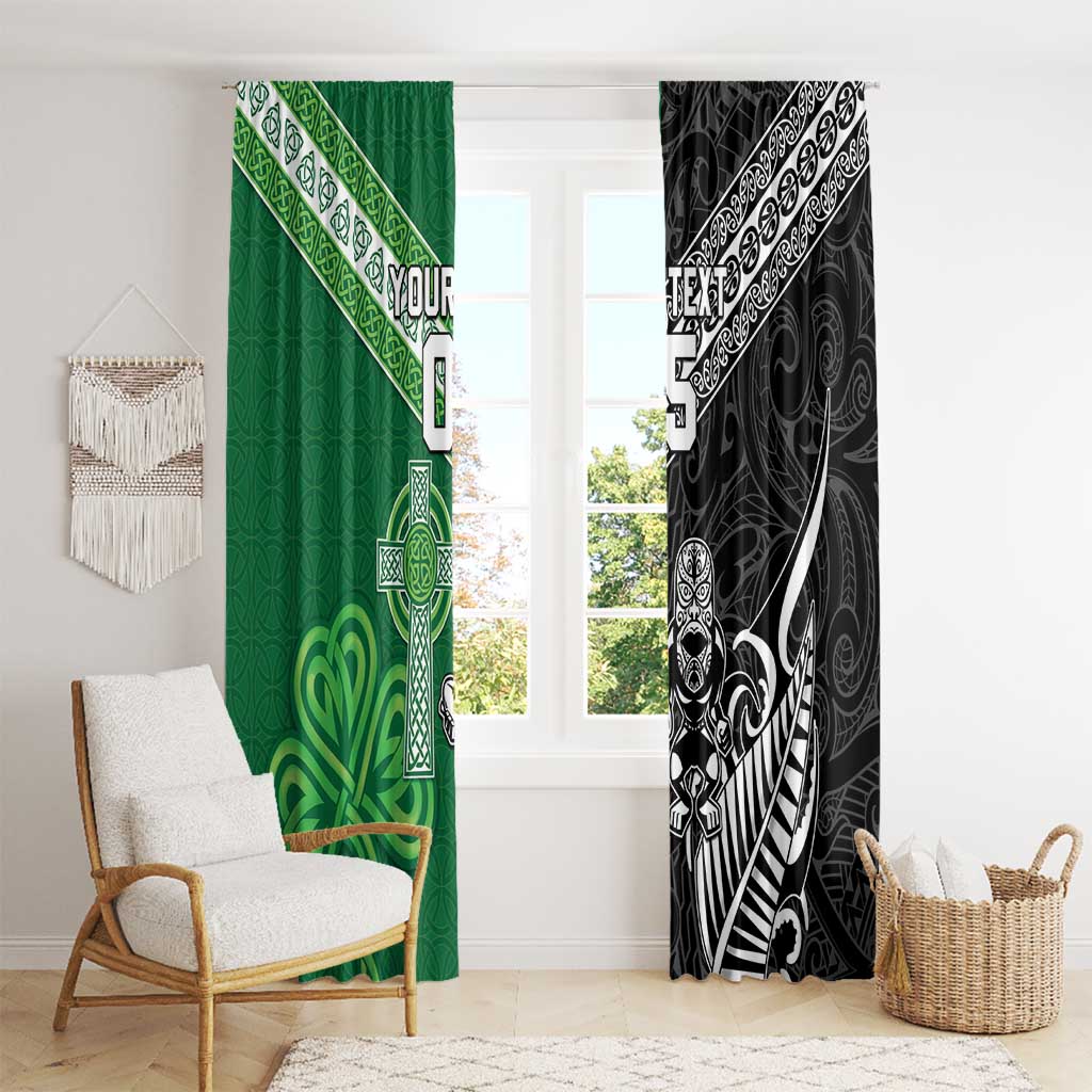 New Zealand And Ireland Rugby Custom Window Curtain Maori Tiki With Shamrock LT05 - Polynesian Pride