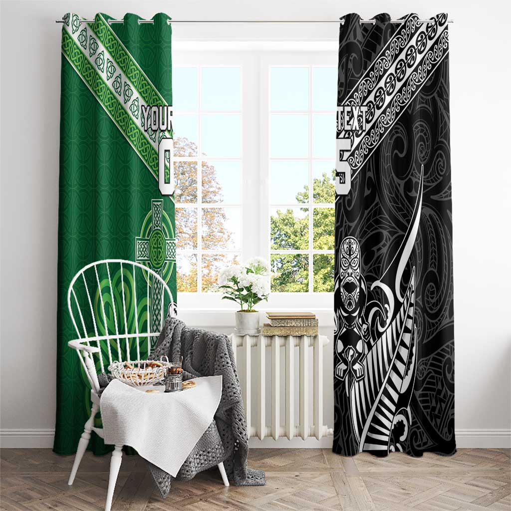 New Zealand And Ireland Rugby Custom Window Curtain Maori Tiki With Shamrock LT05 - Polynesian Pride