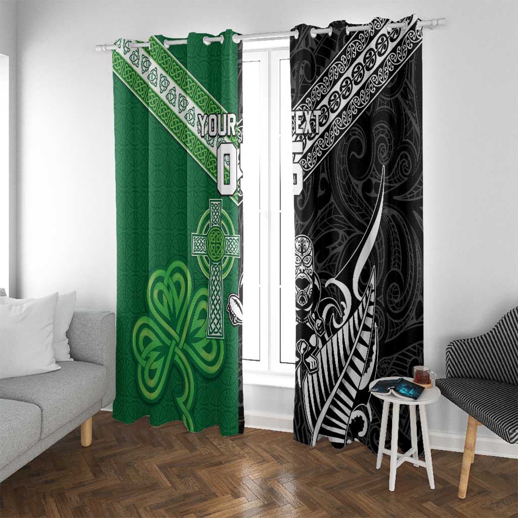 New Zealand And Ireland Rugby Custom Window Curtain Maori Tiki With Shamrock LT05 With Grommets Black - Polynesian Pride