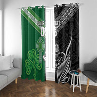 New Zealand And Ireland Rugby Custom Window Curtain Maori Tiki With Shamrock LT05 With Grommets Black - Polynesian Pride