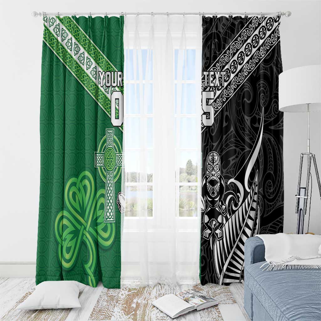 New Zealand And Ireland Rugby Custom Window Curtain Maori Tiki With Shamrock LT05 - Polynesian Pride