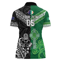 New Zealand And Ireland Rugby Custom Women Polo Shirt Maori Tiki With Shamrock LT05 - Polynesian Pride