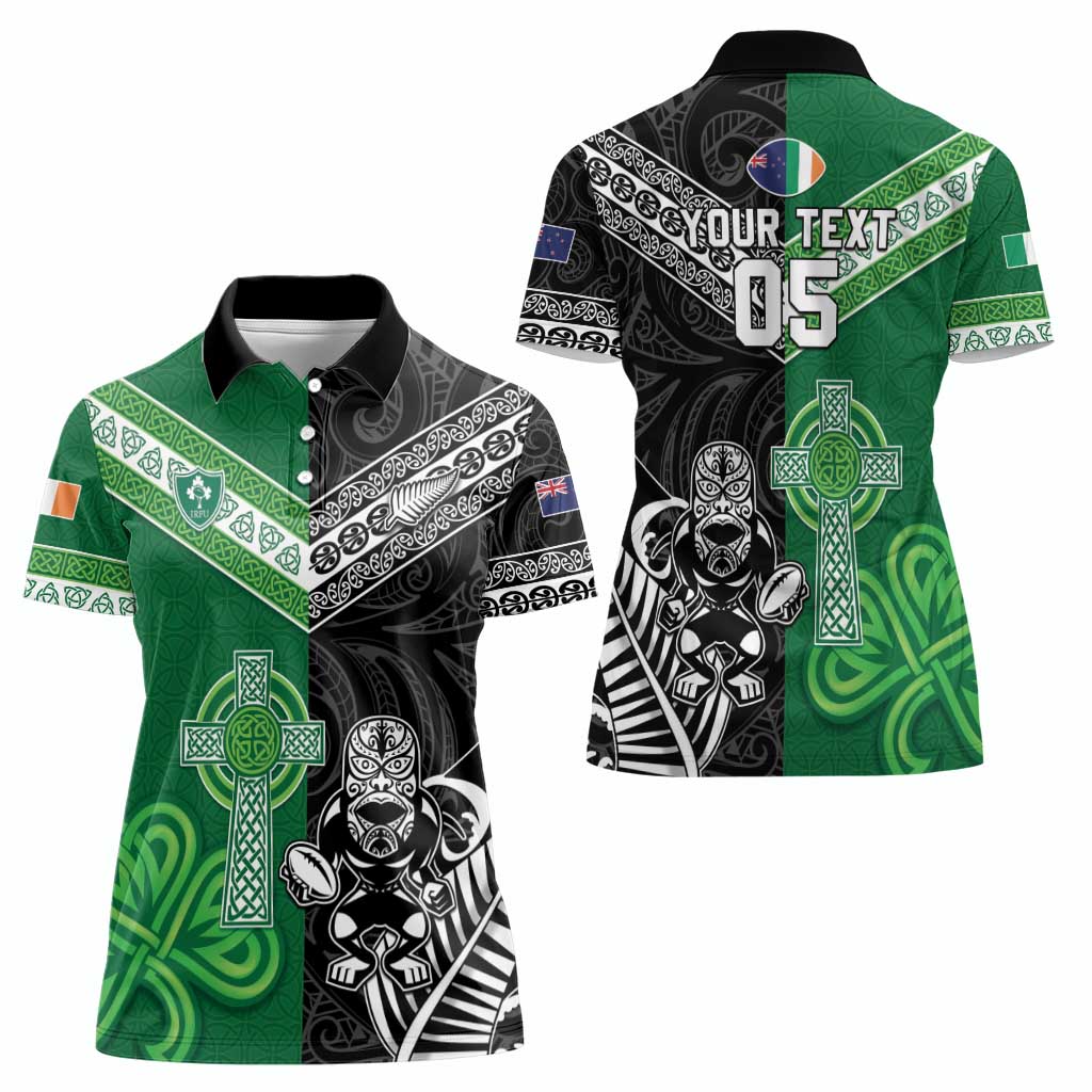 New Zealand And Ireland Rugby Custom Women Polo Shirt Maori Tiki With Shamrock LT05 - Polynesian Pride