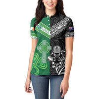 New Zealand And Ireland Rugby Custom Women Polo Shirt Maori Tiki With Shamrock LT05 - Polynesian Pride