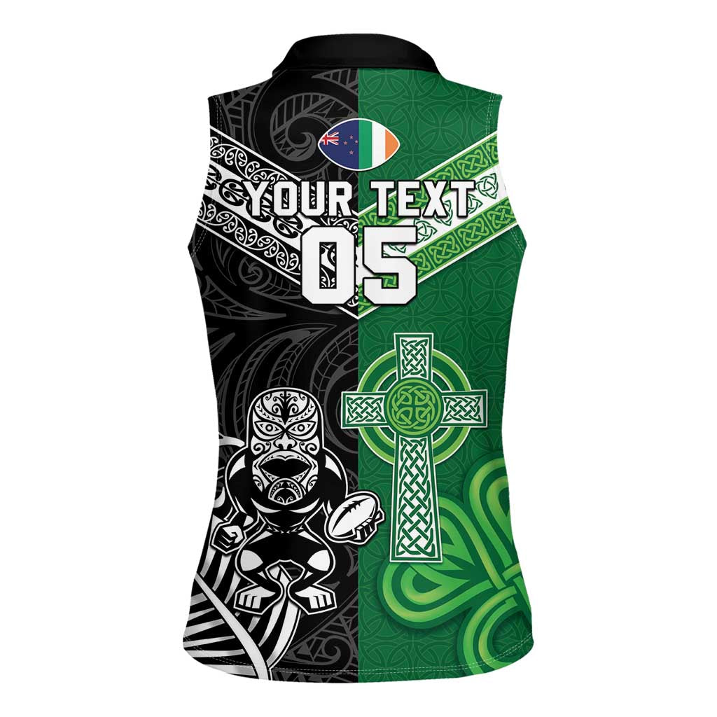 New Zealand And Ireland Rugby Custom Women Sleeveless Polo Shirt Maori Tiki With Shamrock LT05 - Polynesian Pride