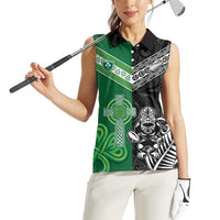New Zealand And Ireland Rugby Custom Women Sleeveless Polo Shirt Maori Tiki With Shamrock LT05 - Polynesian Pride