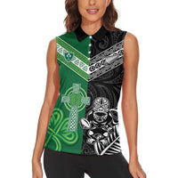 New Zealand And Ireland Rugby Custom Women Sleeveless Polo Shirt Maori Tiki With Shamrock LT05 - Polynesian Pride