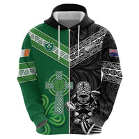 New Zealand And Ireland Rugby Custom Zip Hoodie Maori Tiki With Shamrock LT05 - Polynesian Pride