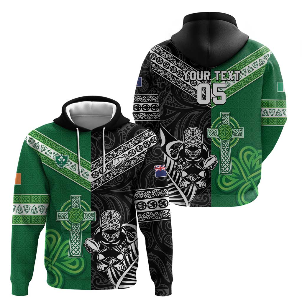 New Zealand And Ireland Rugby Custom Zip Hoodie Maori Tiki With Shamrock LT05 - Polynesian Pride