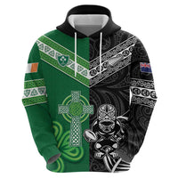 New Zealand And Ireland Rugby Custom Zip Hoodie Maori Tiki With Shamrock LT05 - Polynesian Pride