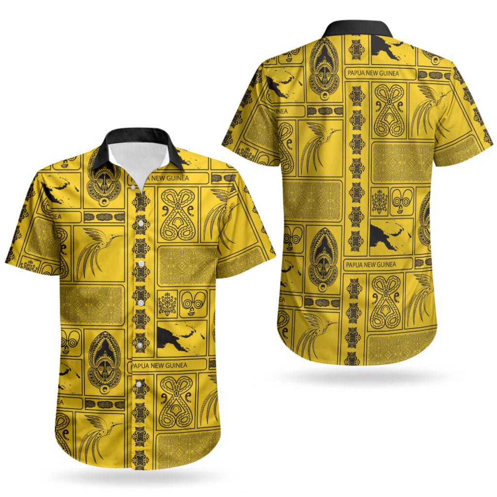 Papua New Guinea Heritage Motif Couples Matching Puletasi and Hawaiian Shirt Yellow Version LT05 - Polynesian Pride