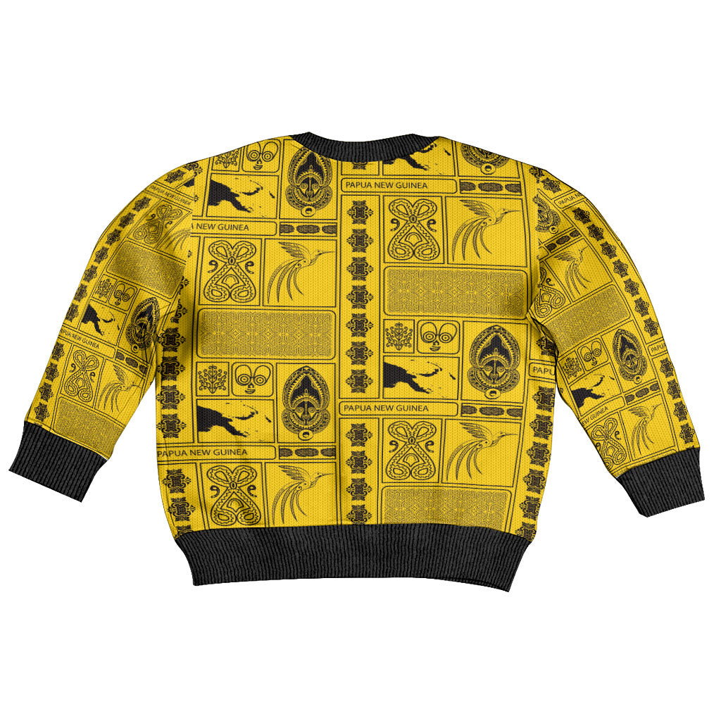 Papua New Guinea Heritage Motif Kid Ugly Christmas Sweater Yellow Version LT05 - Polynesian Pride