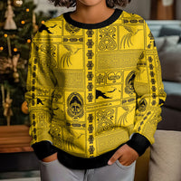 Papua New Guinea Heritage Motif Kid Ugly Christmas Sweater Yellow Version LT05 - Polynesian Pride