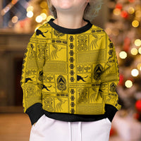 Papua New Guinea Heritage Motif Kid Ugly Christmas Sweater Yellow Version LT05 - Polynesian Pride