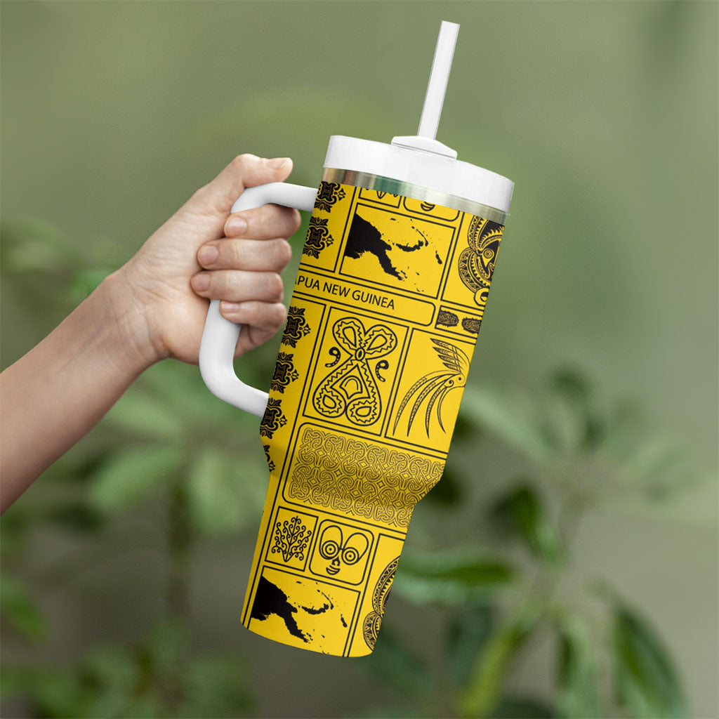 Papua New Guinea Heritage Motif Tumbler With Handle Yellow Version LT05 - Polynesian Pride
