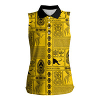 Papua New Guinea Heritage Motif Women Sleeveless Polo Shirt Yellow Version LT05 Female Yellow - Polynesian Pride