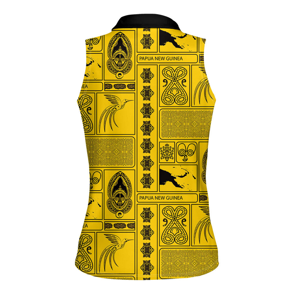 Papua New Guinea Heritage Motif Women Sleeveless Polo Shirt Yellow Version LT05 - Polynesian Pride