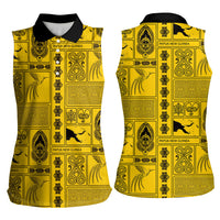 Papua New Guinea Heritage Motif Women Sleeveless Polo Shirt Yellow Version LT05 - Polynesian Pride