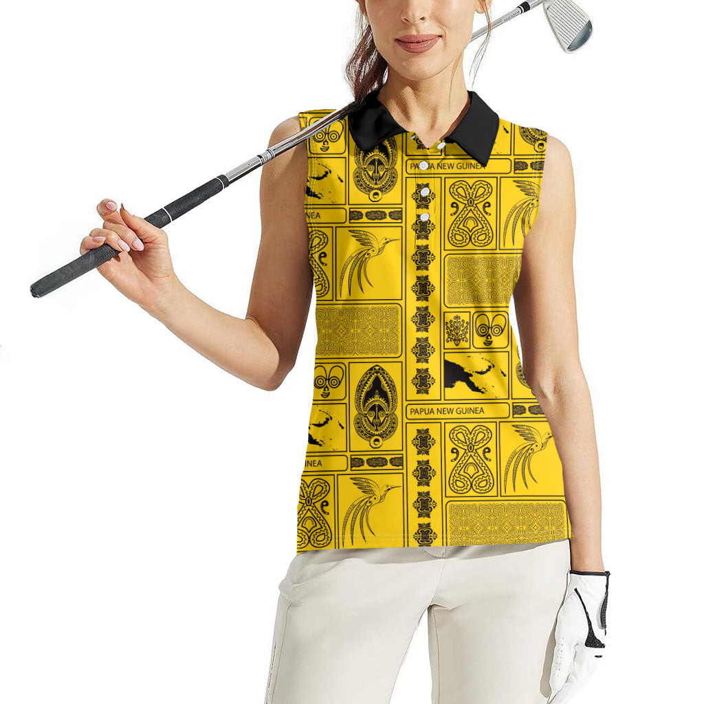 Papua New Guinea Heritage Motif Women Sleeveless Polo Shirt Yellow Version LT05 - Polynesian Pride