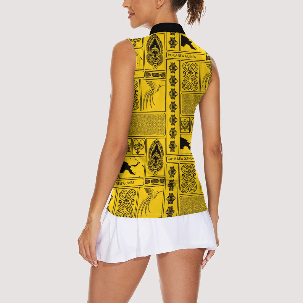 Papua New Guinea Heritage Motif Women Sleeveless Polo Shirt Yellow Version LT05 - Polynesian Pride
