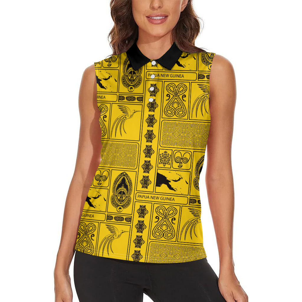 Papua New Guinea Heritage Motif Women Sleeveless Polo Shirt Yellow Version LT05 - Polynesian Pride