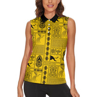 Papua New Guinea Heritage Motif Women Sleeveless Polo Shirt Yellow Version LT05 - Polynesian Pride