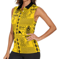 Papua New Guinea Heritage Motif Women Sleeveless Polo Shirt Yellow Version LT05 - Polynesian Pride