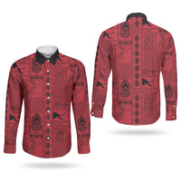 Papua New Guinea Heritage Motif Couples Matching Puletasi and Long Sleeve Button Shirt Red Version LT05 - Polynesian Pride