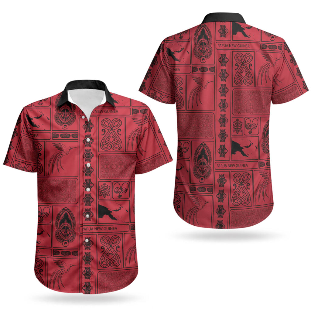 Papua New Guinea Heritage Motif Couples Matching Summer Maxi Dress and Hawaiian Shirt Red Version LT05 - Polynesian Pride
