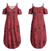 Papua New Guinea Heritage Motif Couples Matching Summer Maxi Dress and Hawaiian Shirt Red Version LT05 - Polynesian Pride
