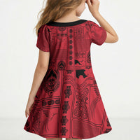 Papua New Guinea Heritage Motif Kid Short Sleeve Dress Red Version LT05 - Polynesian Pride