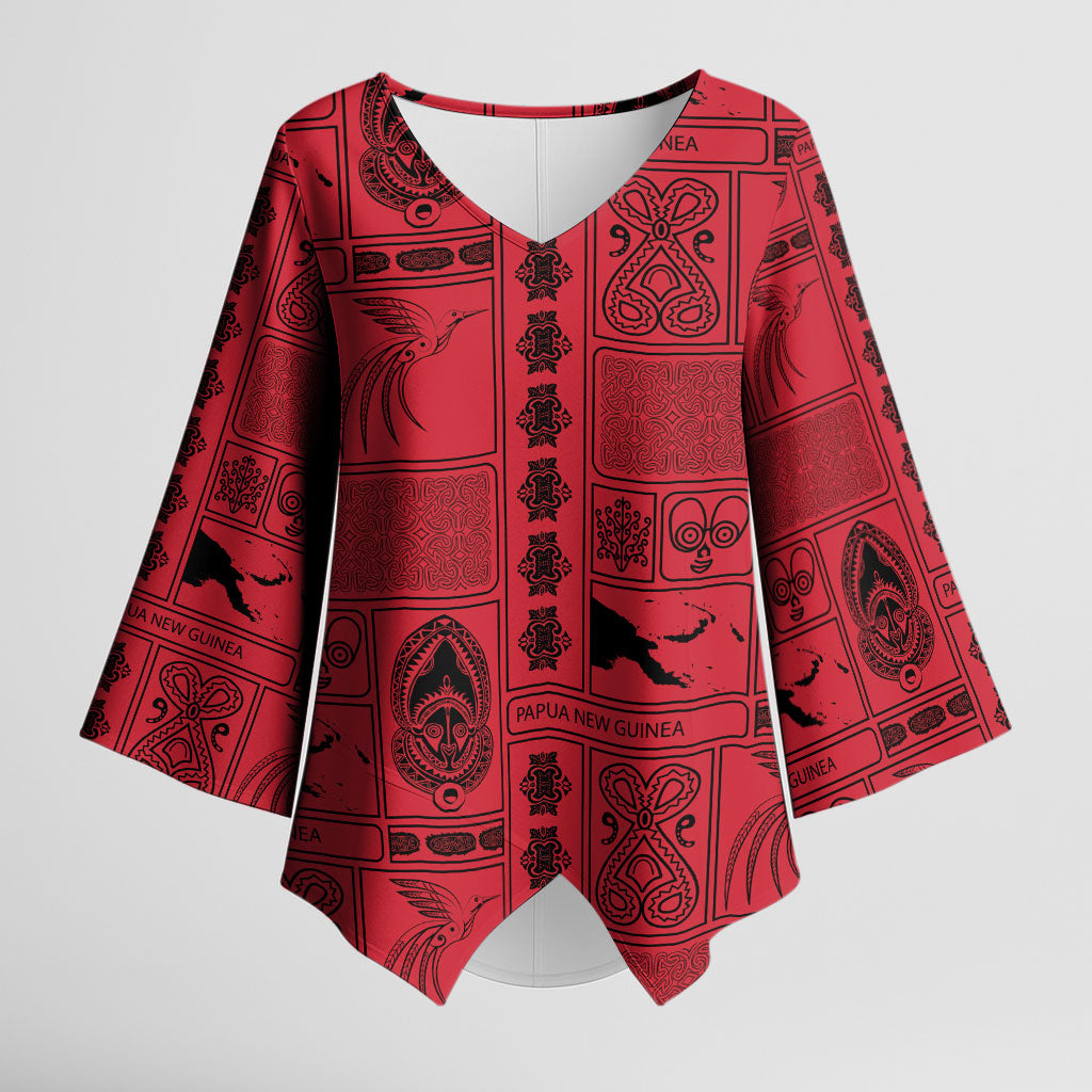 Papua New Guinea Heritage Motif Kimono Sleeve Blouse Red Version