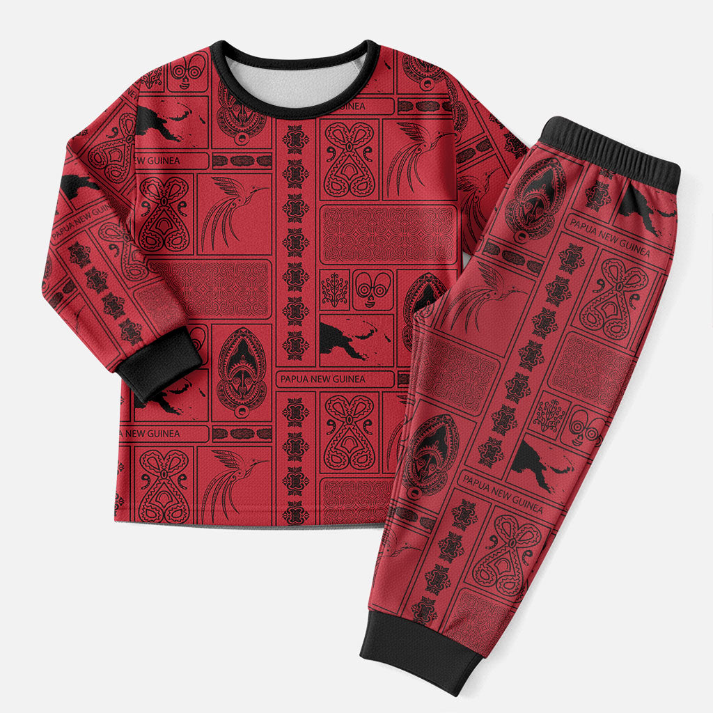 Papua New Guinea Heritage Motif Christmas Pajama Set Red Version LT05 Men Red - Polynesian Pride