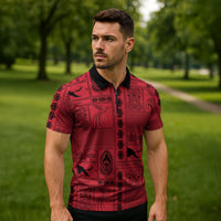 Papua New Guinea Heritage Motif Zipper Polo Shirt Red Version LT05 - Polynesian Pride