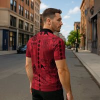 Papua New Guinea Heritage Motif Zipper Polo Shirt Red Version LT05 - Polynesian Pride