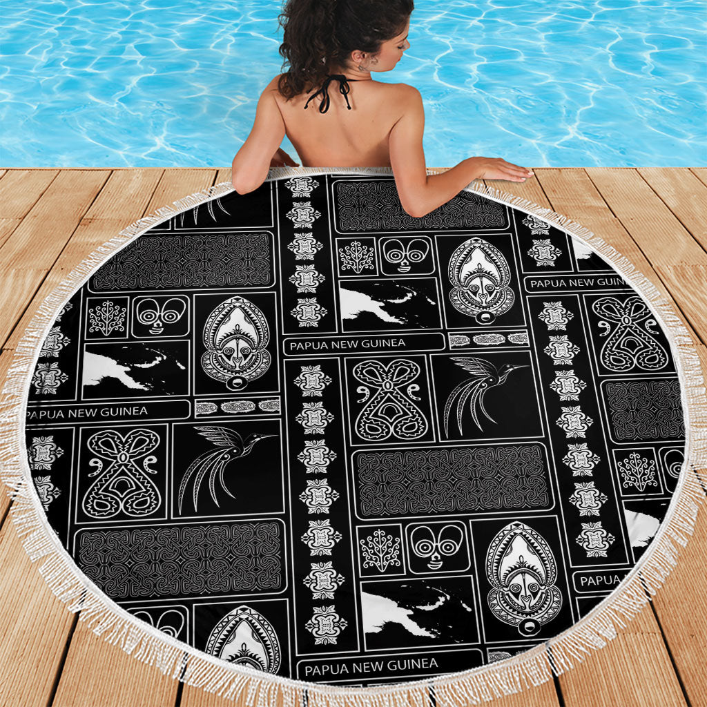 Papua New Guinea Heritage Motif Beach Blanket Black Version LT05 - Polynesian Pride