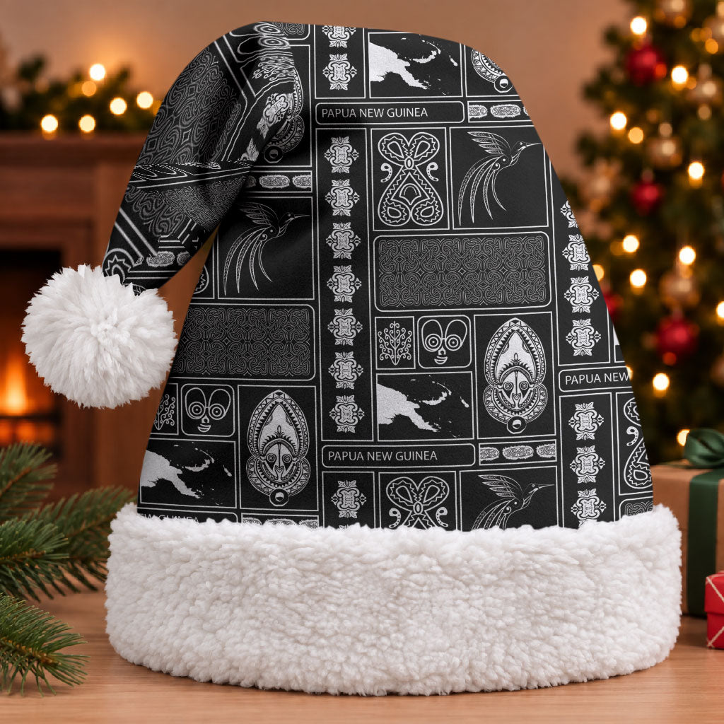 Papua New Guinea Heritage Motif Christmas Santa Hat Black Version
