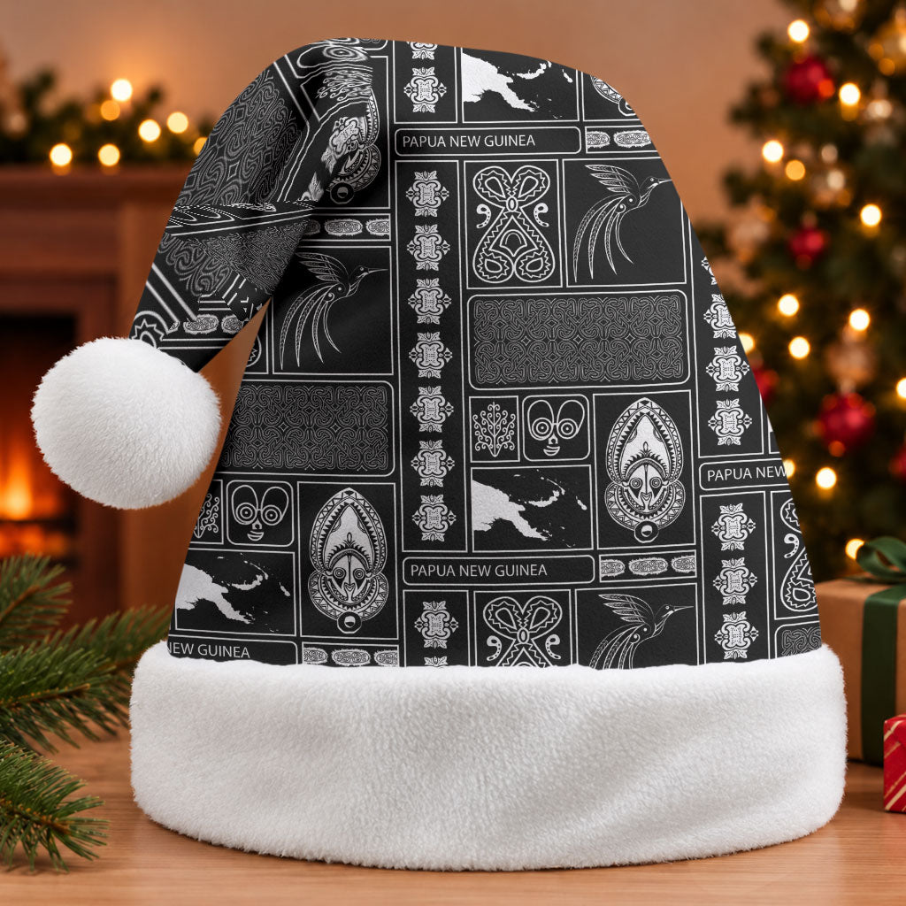 Papua New Guinea Heritage Motif Christmas Santa Hat Black Version
